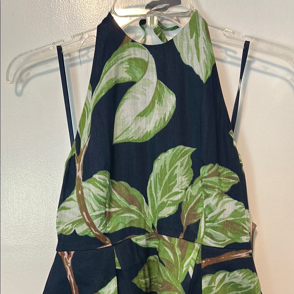 Ann Taylor Factory Navy and Green Leaf Print Halter Dress